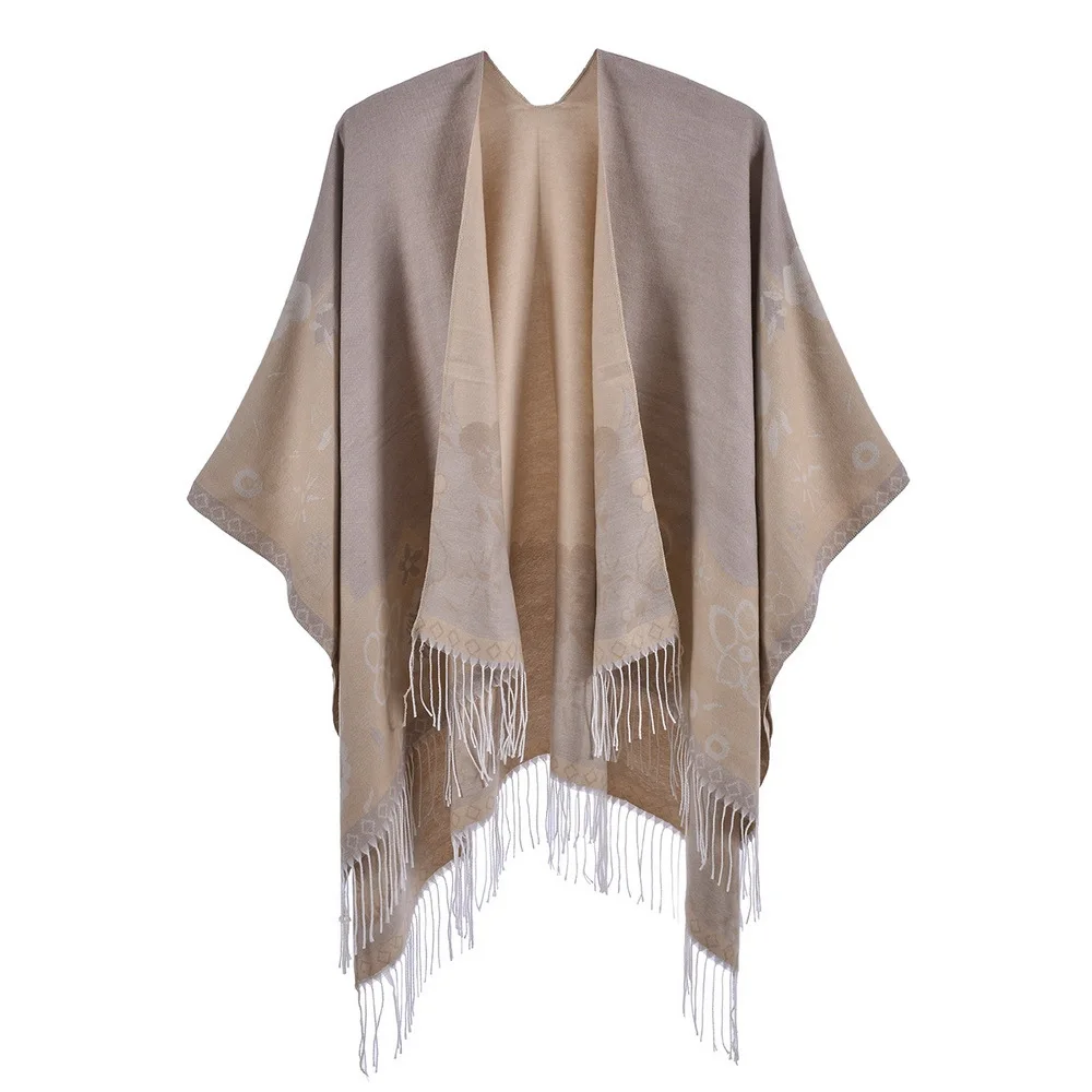 

2022 Autumn Winter New Women Cape Tassel Floret Fashion Increased Warmth Split Cape Imitation Cashmere Ponchos P1