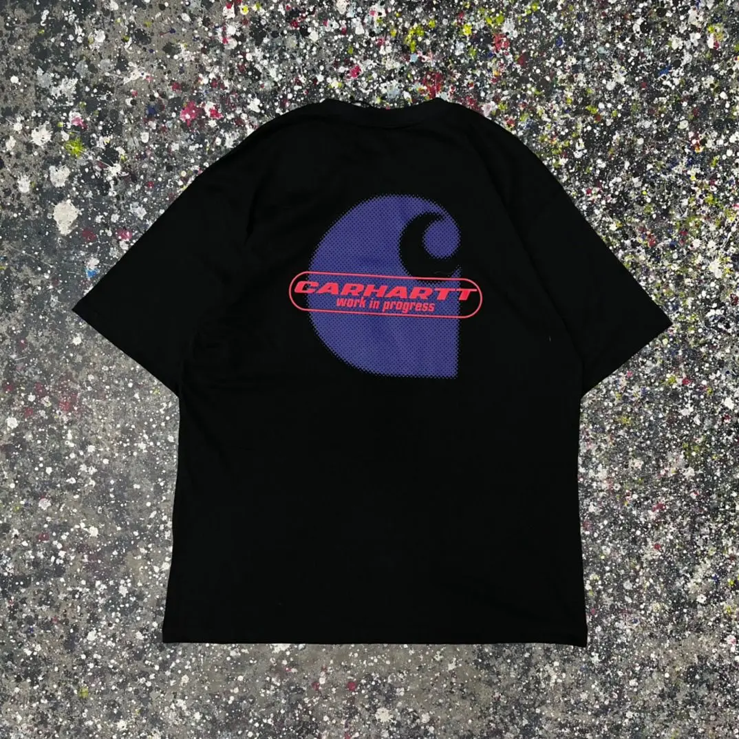 Camiseta de manga corta de la marca Carhartt Trendy, camiseta informal de algodón estampada, estilo veraniego holgado estilo dopamina