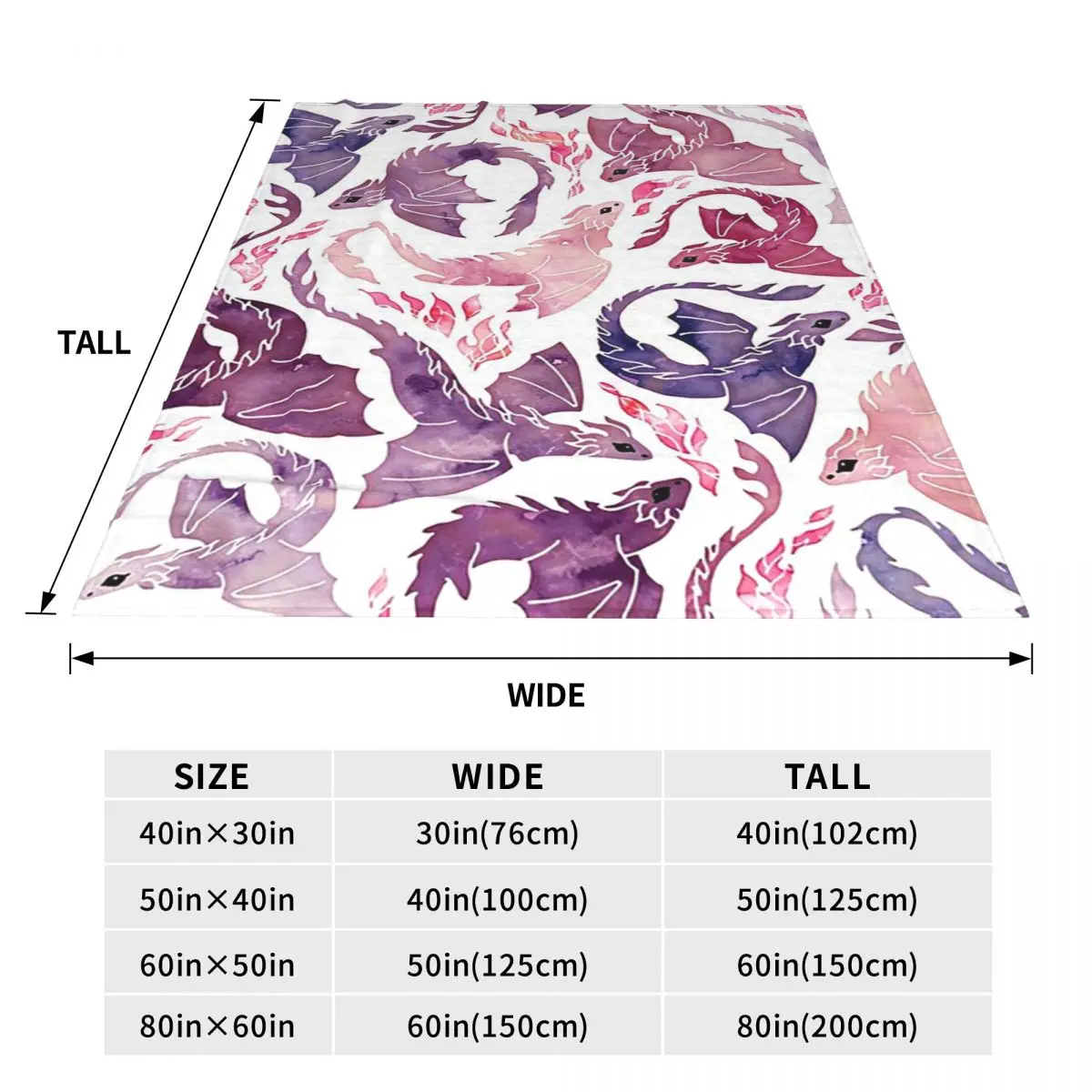 Dragons Fire Pink & Purple Blankets Soft Warm Flannel Throw Blanket Bedding for Bed Living room Picnic Travel Home Couch