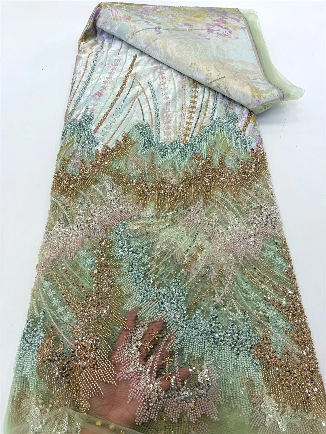 Tessuti di pizzo a rete francese ricamo paillettes tulle tessuto africano con perline per abiti da festa da donna cucito