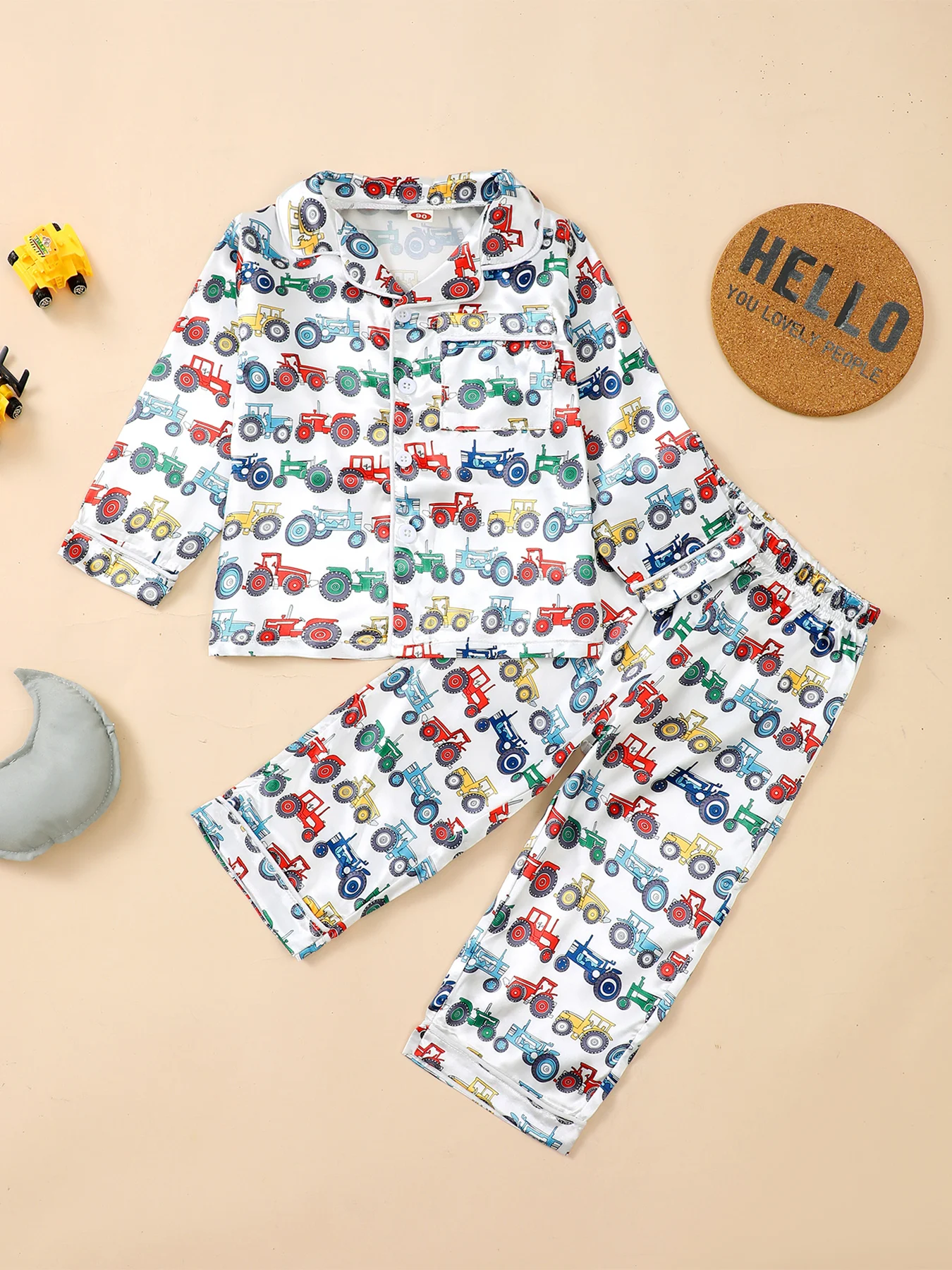 Baby Boys Car Print Turn-down Collar Home Clothes Long Sleeve Set Infant Clothing Comfortable Soft Fabric Outfit for Toddlers
