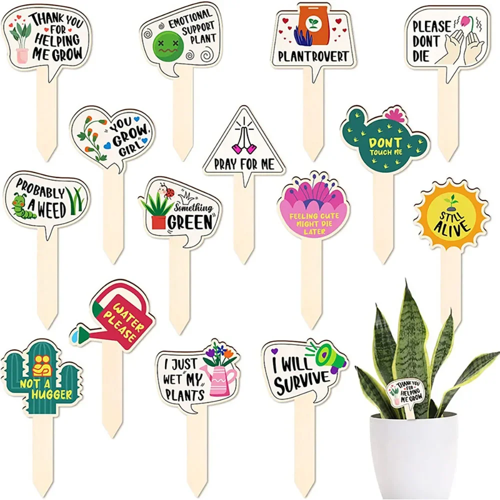 Plant Tags T-Shape Waterproof Reusable Wooden Garden Stakes Markers For Potted Plants Gardening Accessories