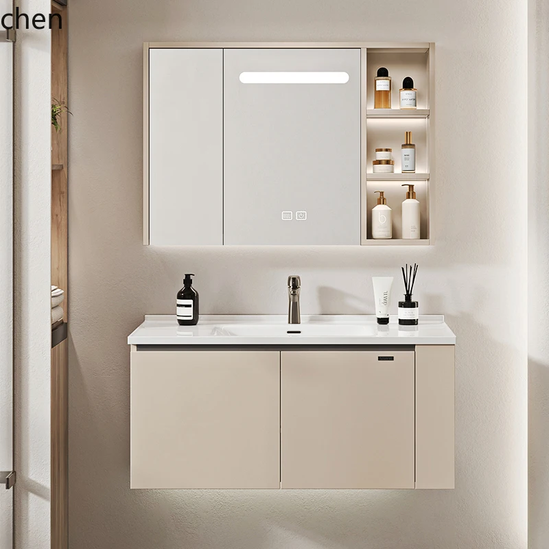 

ZML Bathroom Cabinet Integrated Ceramic Basin Washbasin Cabinet Combination Bathroom Washside Storage