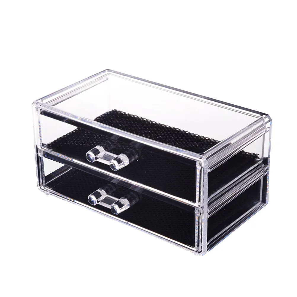

2-Tier Clear Acrylic Makeup Organizer Storage Box with Smooth-Sliding Removable Drawers Jewelry Display Case for Home