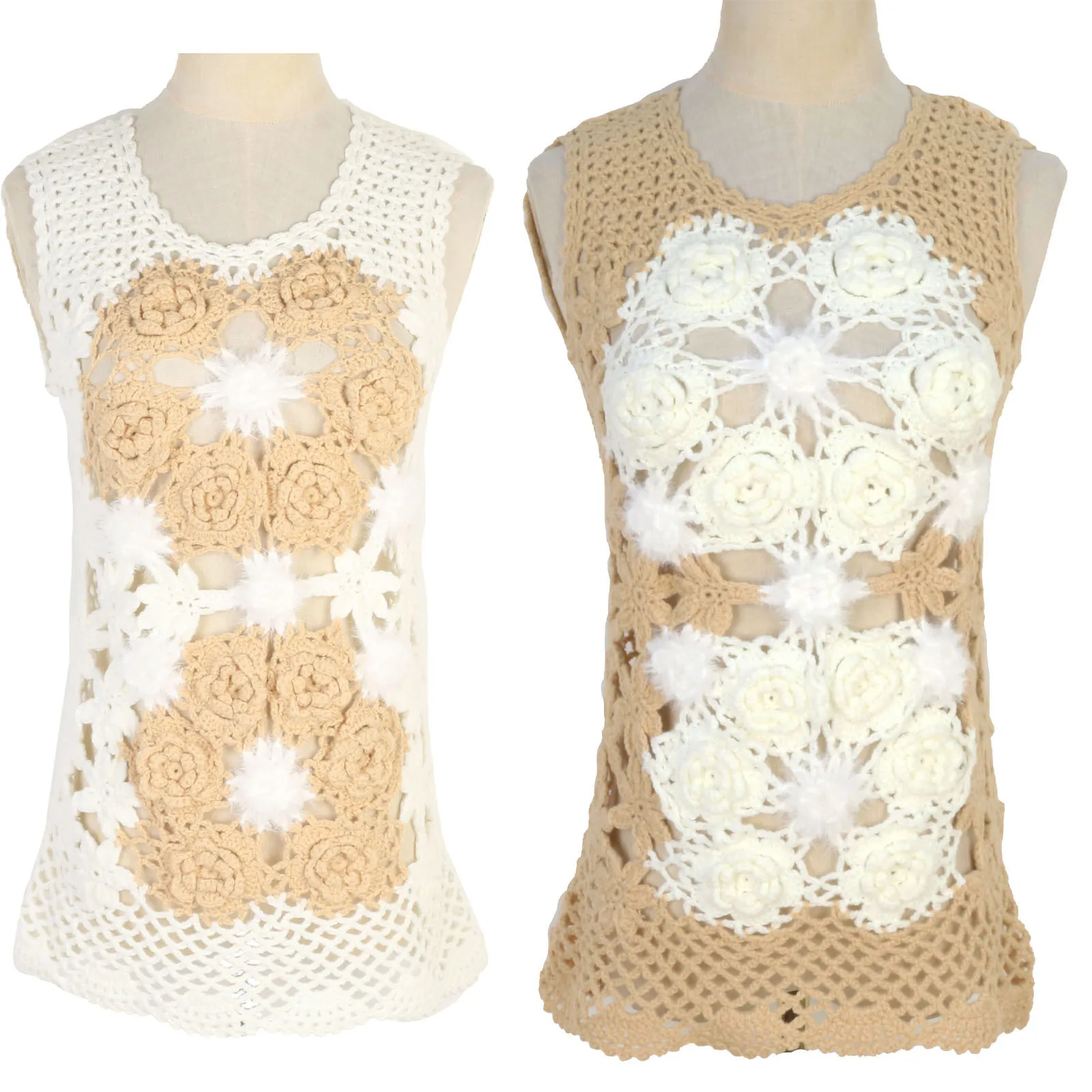 

Retro Three-dimensional Hand-crochet Boho Vest Tops Fashion French O-Neck Hollow Knitted Sleeveless Vest For Women 2025 Fall