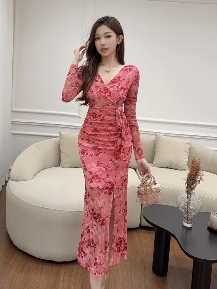 

Sexy Long Sve Me Wrap Bodycon Dr for Women Club Workwear Office orm Mid-Length Evening Gown V-Ne Pencil Skirt