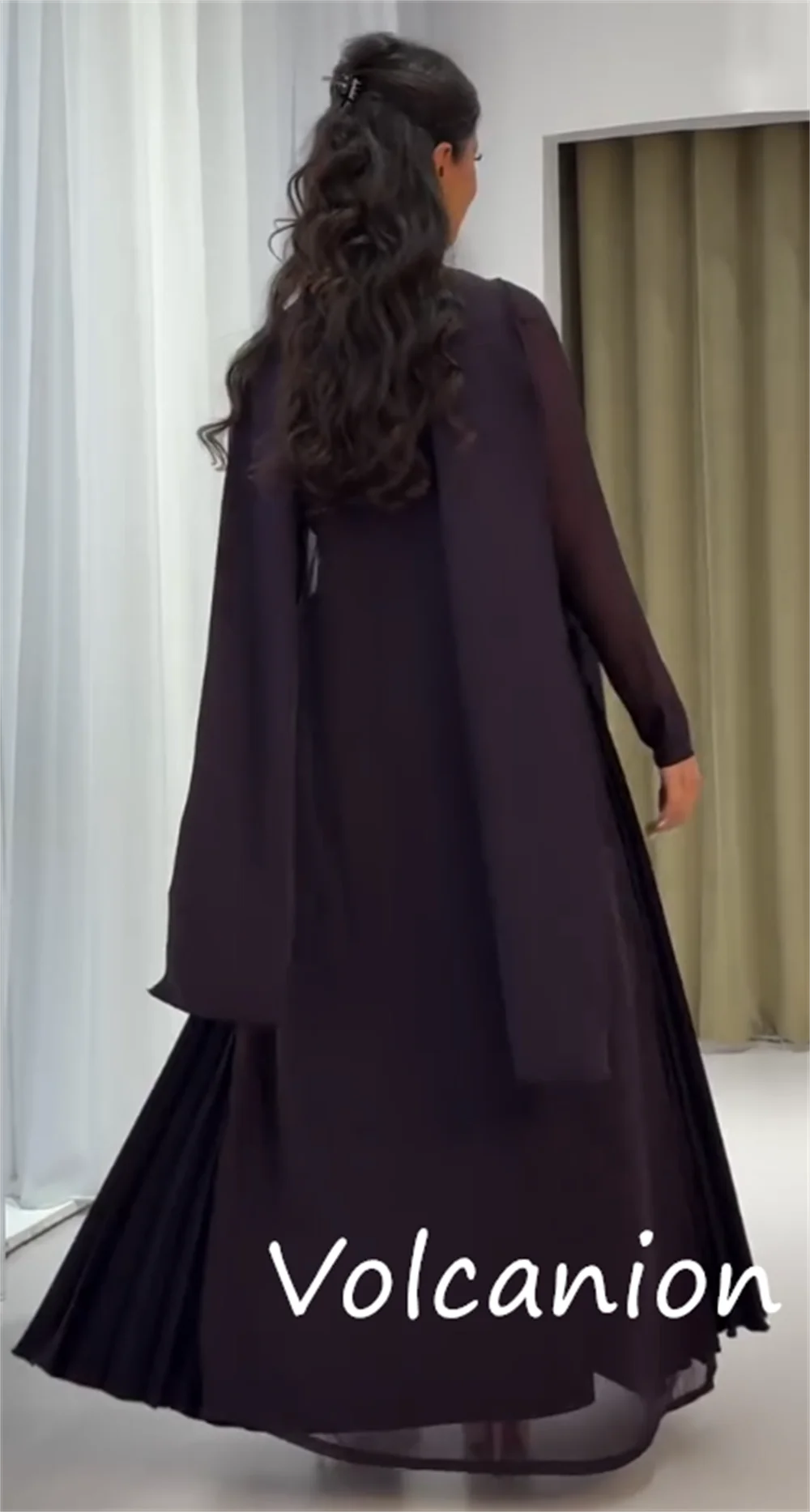 Customized Fashion Formal Jersey Pleat A-line High Collar Midi Dresses Bespoke Occasion Chinese Style