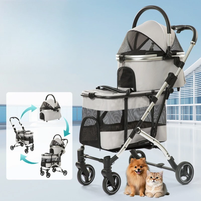 Pet Trolley Cart Detachable Multi-pet Cat Dog Cart Dog Carrier for Small Medium Cats Puppies Collapsible Travel Puppy Carrier