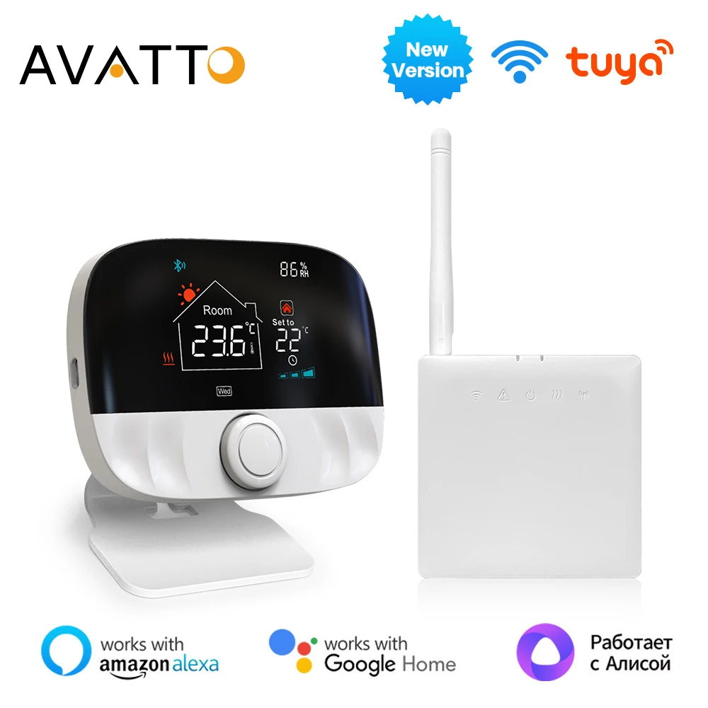 Avatto WIFI สมาร์ทเทอร์โมสตัท, หม้อต้มน้ำ RF433แก๊สและตัวกระตุ้นตัวควบคุมอุณหภูมิแบบตั้งโปรแกรมได้สำหรับ Alexa,Google Home, ALICE