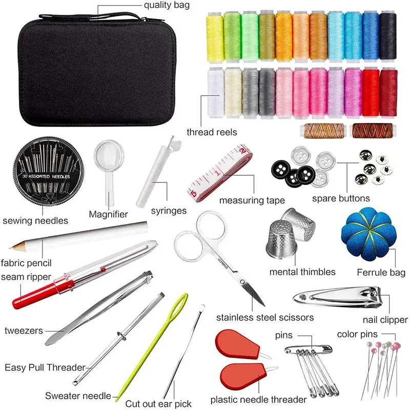 Sewing Kit Complete Set with Threads Needles Scissors Tape Measure Buttons and More for DIY Handcraft Projects Home and Travel