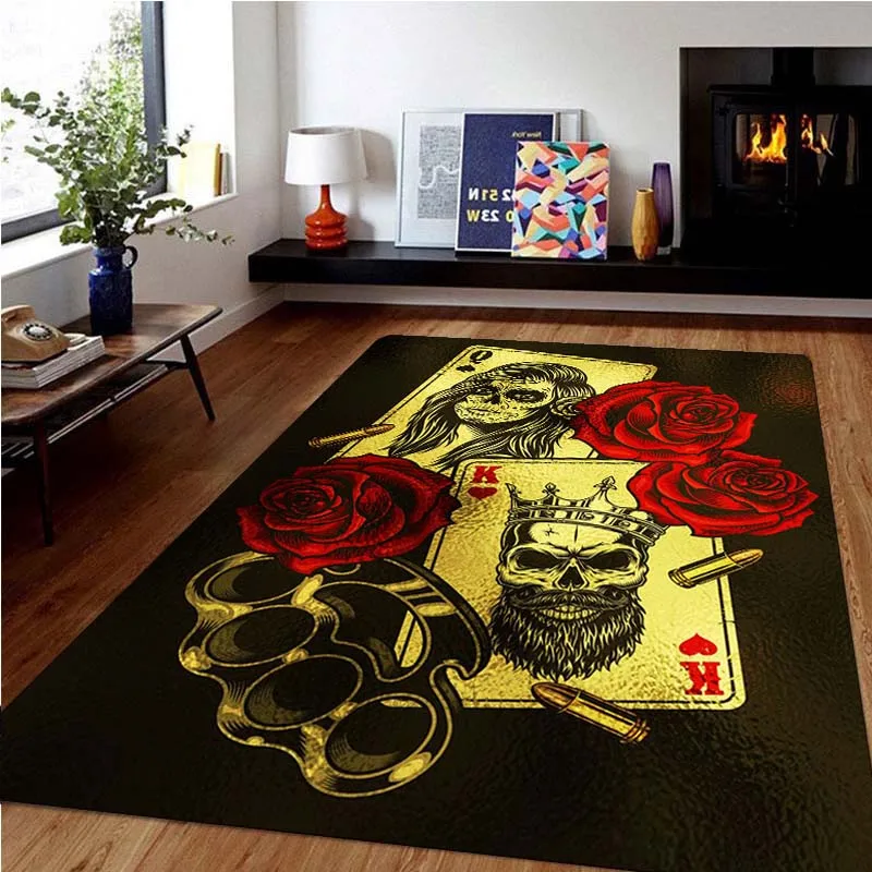 

Skull Carpet For living Room Large Poker Area Rug Chip Bullet Mat Soft Doormat Bathmat Home decoration Kitchen Mats