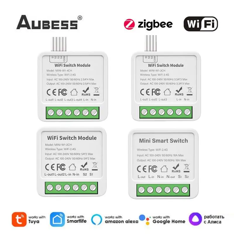 

Tuya Zigbee/WiFi 16A Mini Smart Switch 1/2/3/4Gang Breaker Smart Life Control Light Switch With Alexa Google Home Yandex Alice