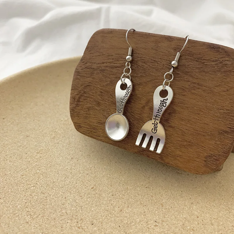 

Pure S925 Silver Earrings Women Spoon Dangle Earrings Stamp S925