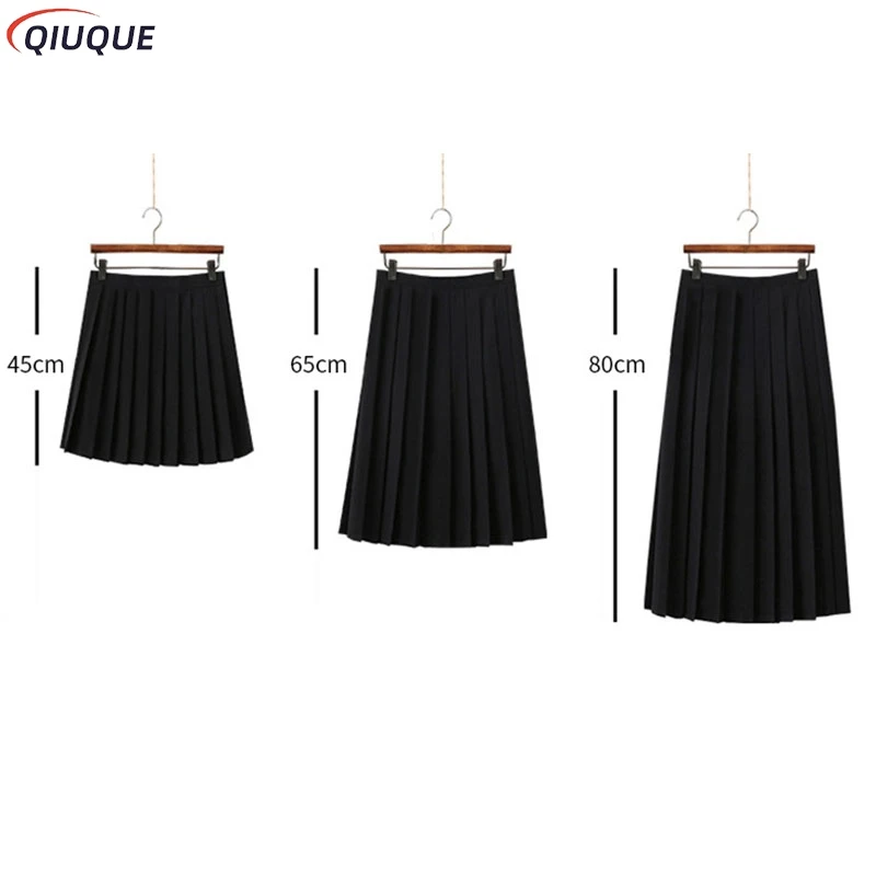 Czarne / Ciemnoniebieskie Kobiety Plisowane Spódnice Krótkie Długie Dziewczyny Kobiety Lato Wysoka Talia Japońskie Spódnice JK Moda Student Uniform Spódnica