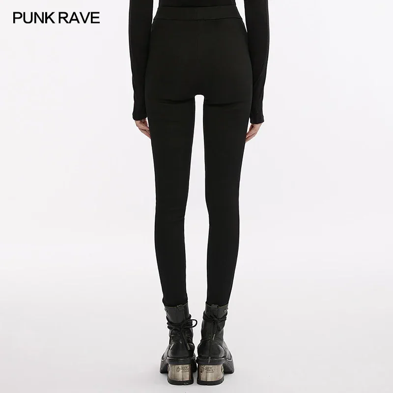 Punk Rave Damen Techwear Stil Patchwork elastische eng anliegende Leggings Punk Kunstleder gespleißt weibliche coole Hosen Frühling Herbst