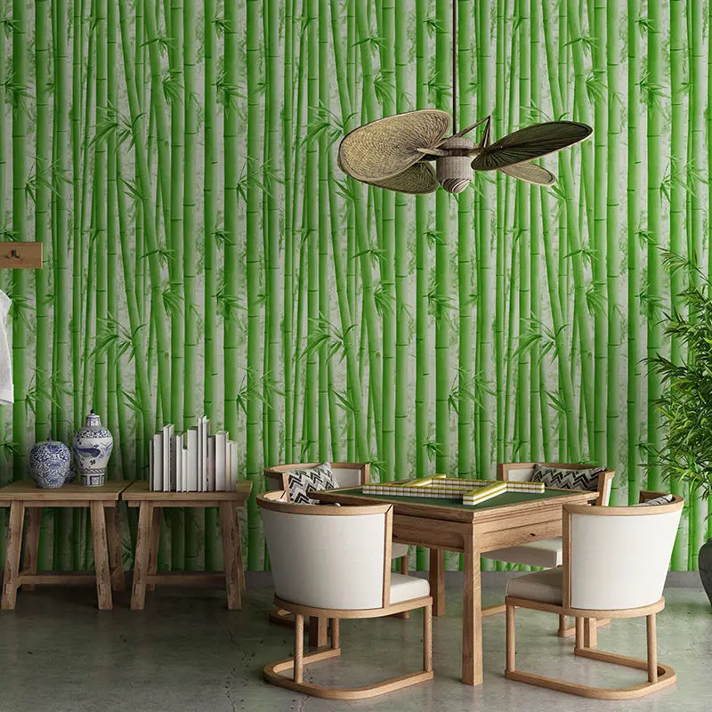 Green Bamboo Forest Wallpaper para Bar Papel de Parede Impermeável Chá Retro Japonês Restaurante Chinês 3d