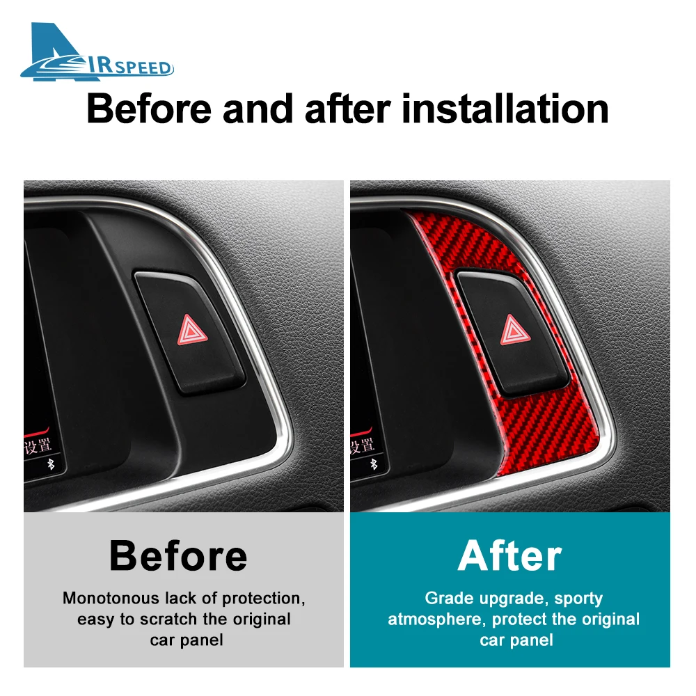 1PCS Simple and generous For Audi A4 A5 Q5 2009-2016 Emergency Light Button Panel Interior Trim Real Carbon Fiber Sticker