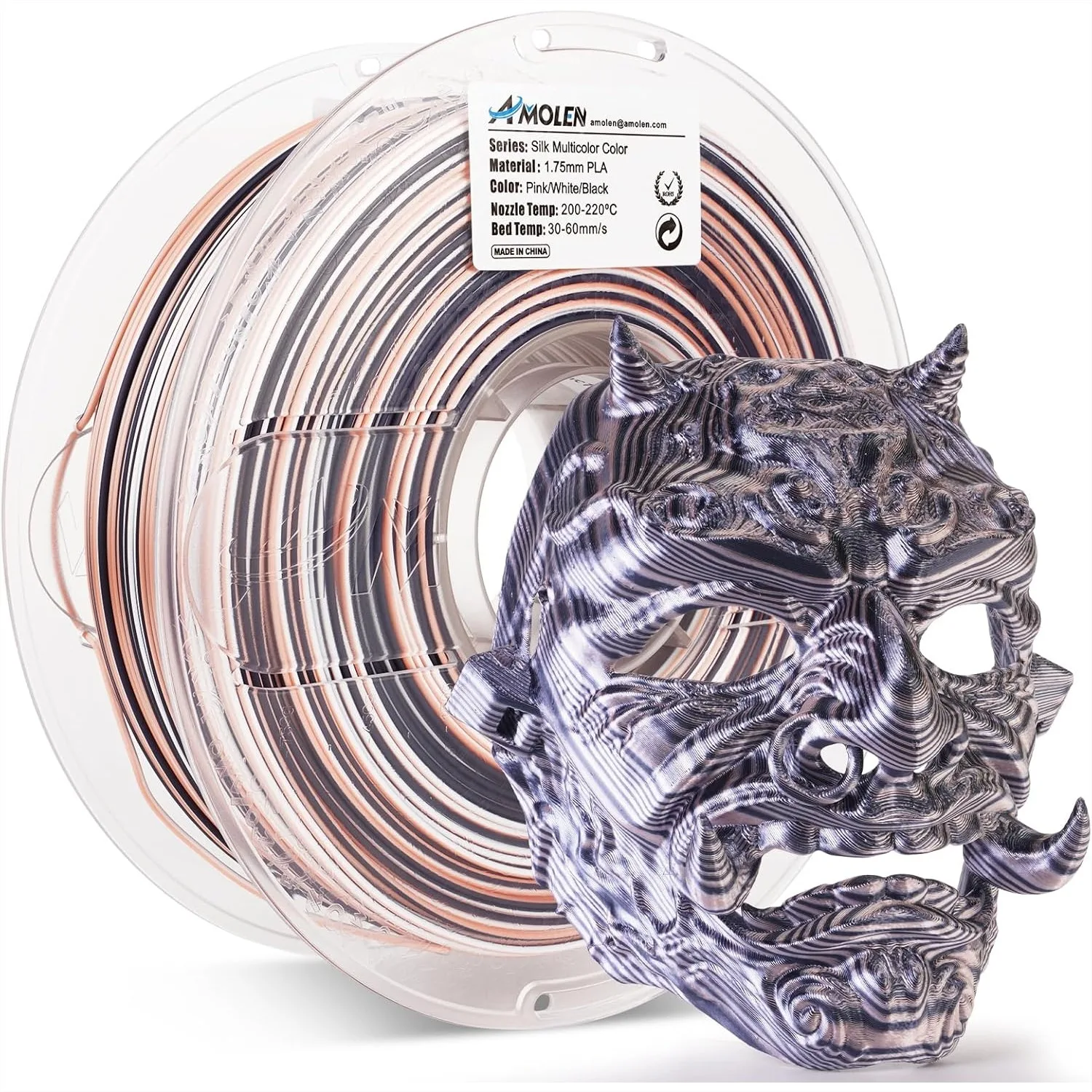 

Silk Multicolor Rainbow PLA Filament 1.75mm, Fast Color Change 3D Printing Filament for FDM Printers, 1kg Spool