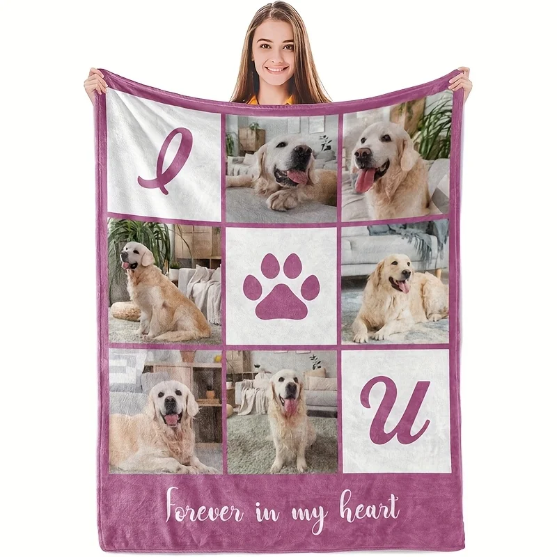 Personalisierte Haustier-Fotodecke – Maßgeschneiderte Flanelldecke für Hunde und Katzen, weiche und bequeme Bettwäsche, geeignet für alle Jahreszeiten