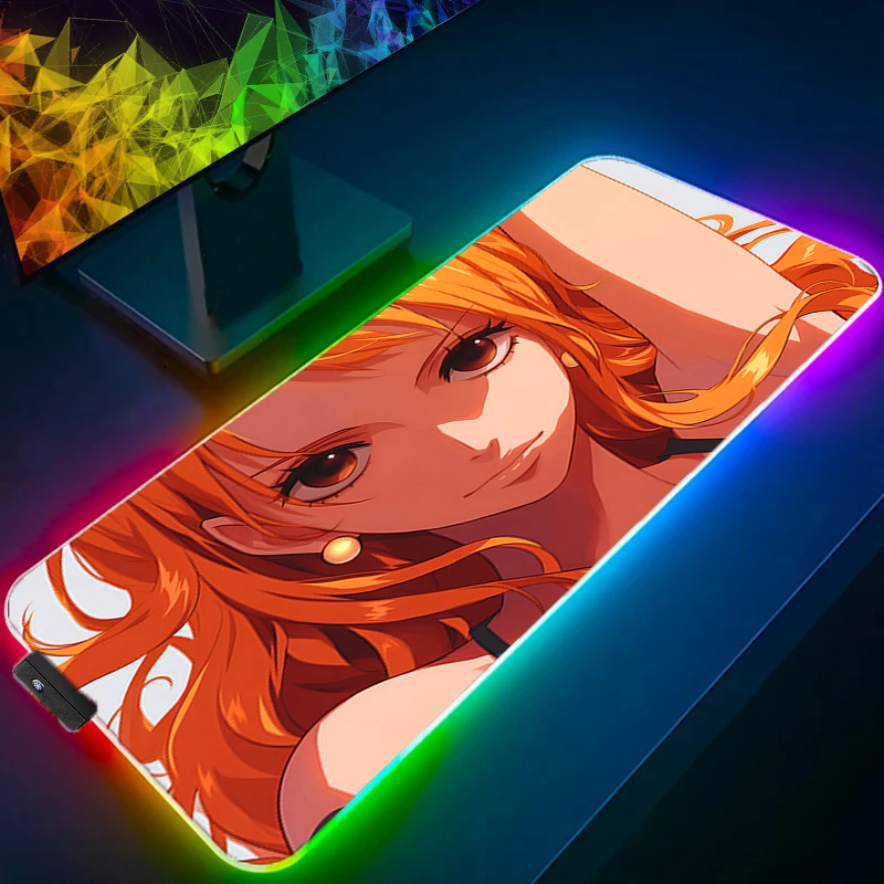 

RGB Mouse Pad one piece Nami Gaming Accessories PC Gamer xxl 900x400 Computer Desk Mat Laptop Varmilo LED Keyboard Mousepad
