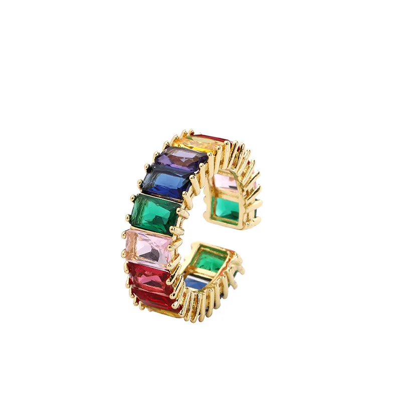 

Ring for women, plated with 18k colored crystal zircon, rectangular fashionable jewelry, couple gift