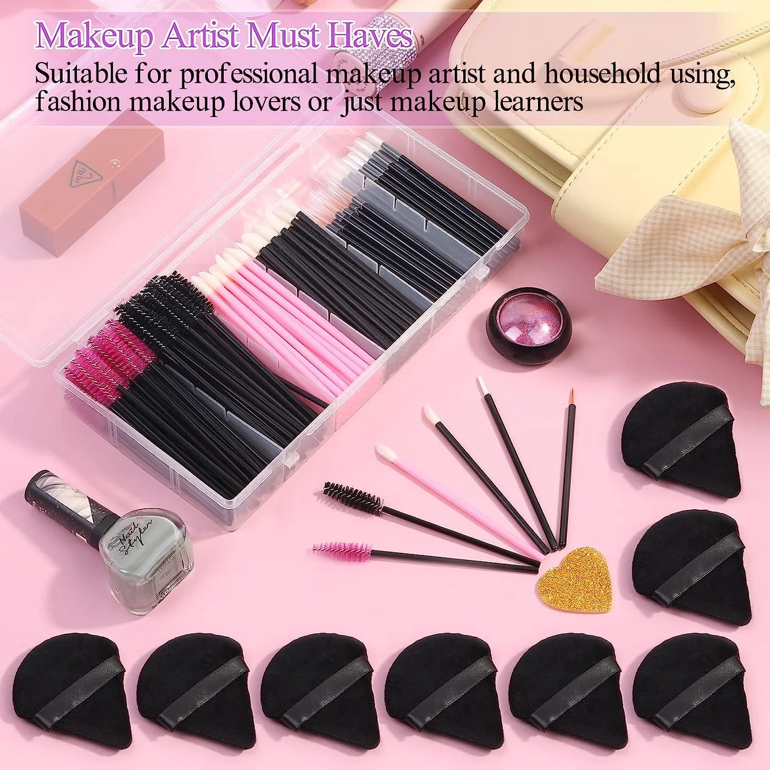 248 pcs disposable makeup tool suits, with triangular makeup puff, mascara stick, lip brush, eyeliner brushing makeup set
