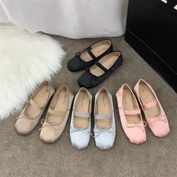 Soft Shoes Woman Flats Casual Female Sneakers Bow-Knot Square Toe Dress Ballerinas Summer Butterfly New Spring Silk Solid Mary J