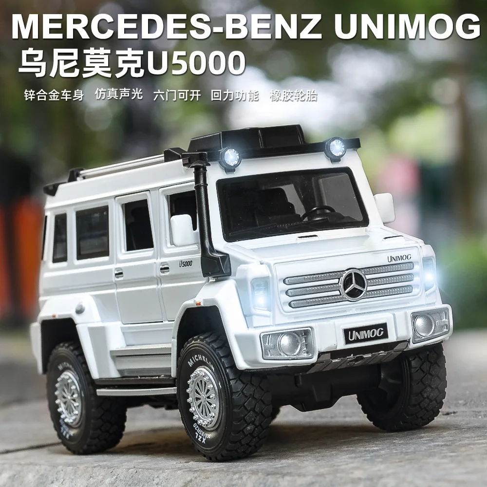 1:28 Mercedes-Benz UNIMOG U500 alta simulazione pressofuso in lega di metallo modello di auto suono luce tirare indietro collezione giocattolo per bambini regali