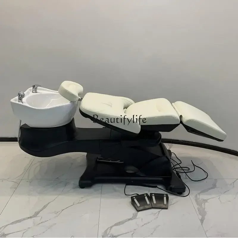 02Comfortable Electric Lifting Shampoo Chair Rotating Health Therapy Half Lying Japanese Style Flushing Bed