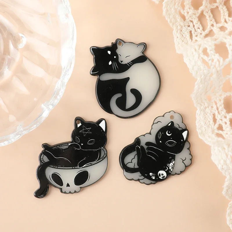 6pcs Cat Charms Creative Acrylic Cute Glow In Dark Hug Cats Pendant  For Keychain Necklace Jewelry Diy Making