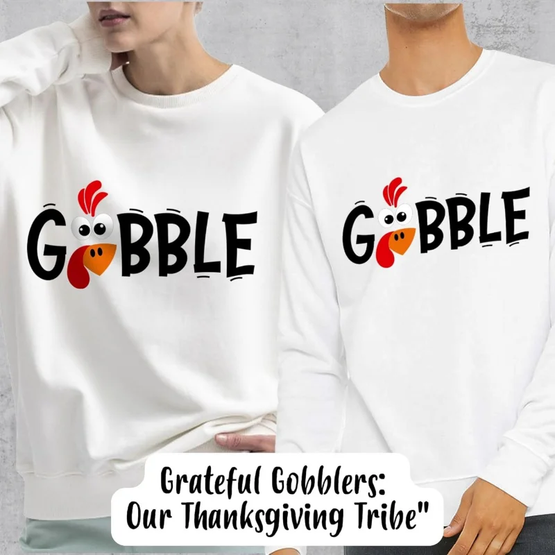 Interesting Gobble long sleeved turkey pattern design suitable for family Thanksgiving sweatshirts