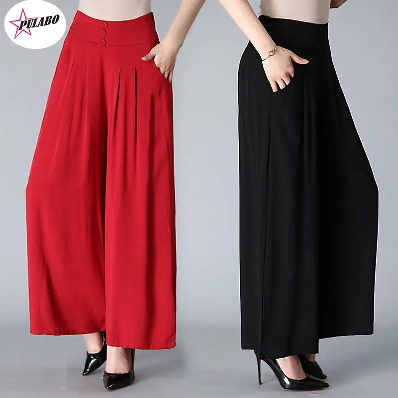 

PULABO Women's Trousers Summer Fashion Thin Wide Leg Pants Large Size Loose High Waist Casual Women Pants Skirt Pants Dance Pant