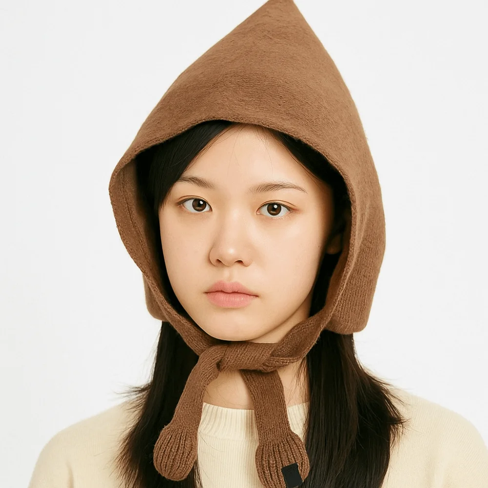 

Vintage Korean Style Balaclava Cap Ear Protection Soft Coldproof Hooded Caps Warm Thicken Knitted Beanies Hats Female