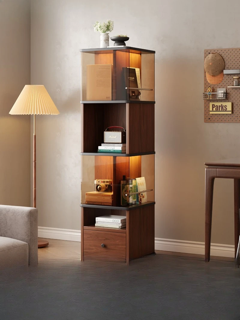 

Vintage style medieval rotating floor to ceiling living room storage corner display cabinet storage corner bookshelf