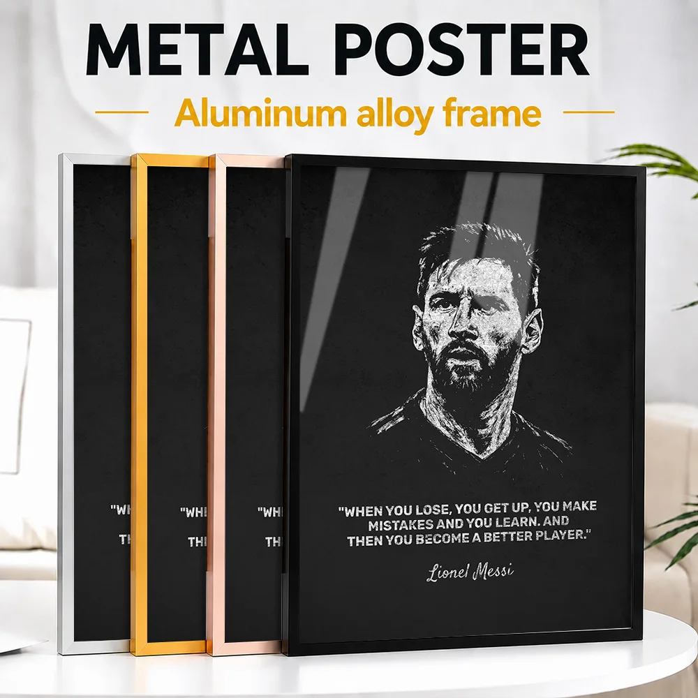 Lionel Messi Inspirational Lose Quote Metal Poster With Aluminum Alloy Frame Personalized Typography Wall Art For Sports Bar