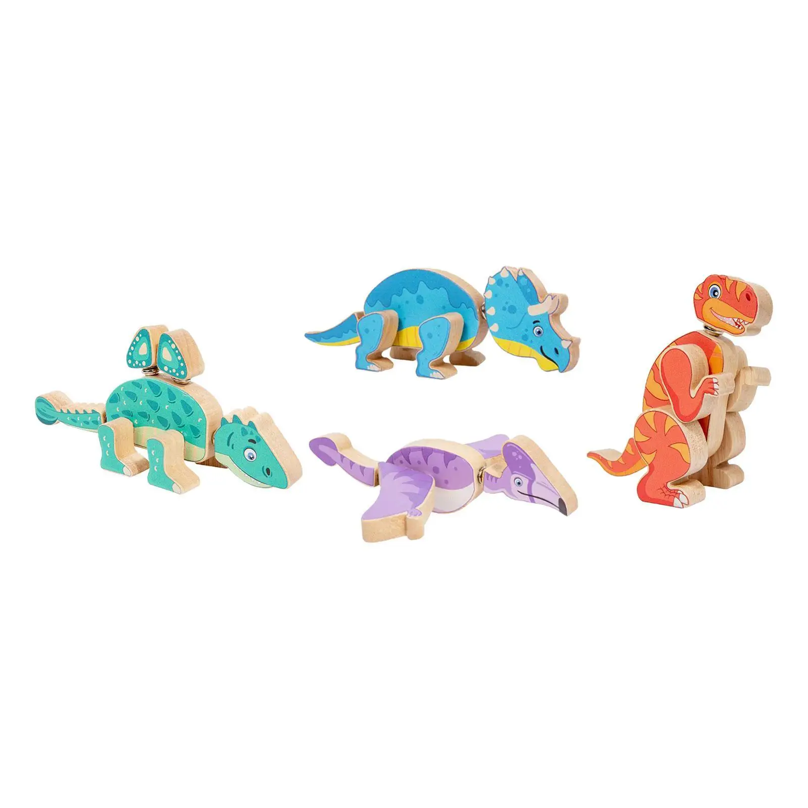 4Pcs Dinosaur Building Blocks Set Fine Motor Skills Wooden Dino Blocks for Children 3 4 5 Years Kids Boys Girls Birthday Gifts