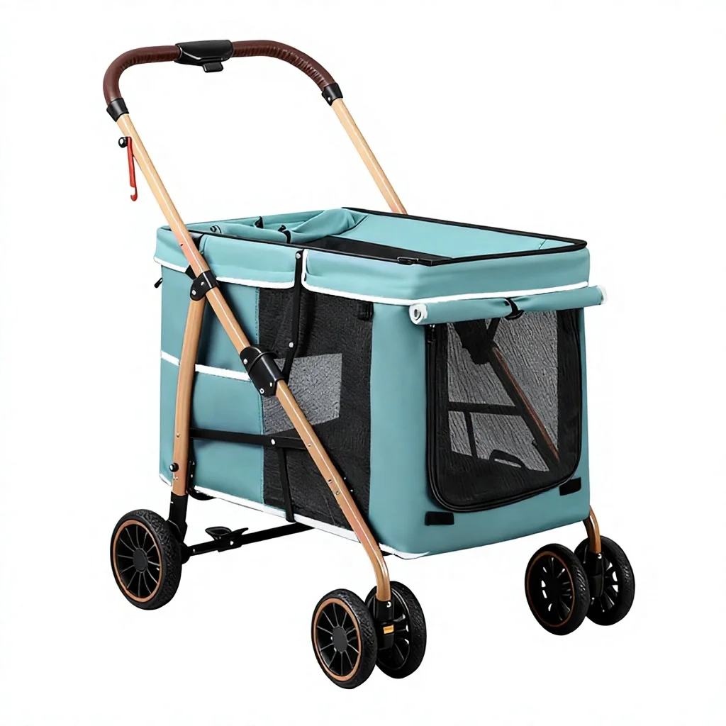 Medium Metal Lightweight Foldable Pet Stroller for Medium to Large Cats & Dogs Outdoor Use