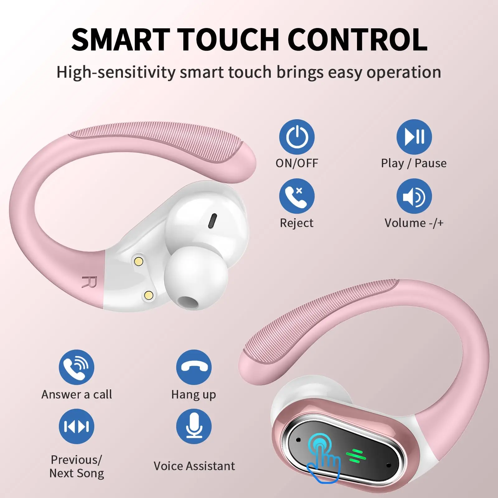 Wireless Earbuds, Bluetooth 5.3 Headphones Sport with ENC Noise Canceling Mic, 50H Stereo Wireless Headphones, Dual LED Display.