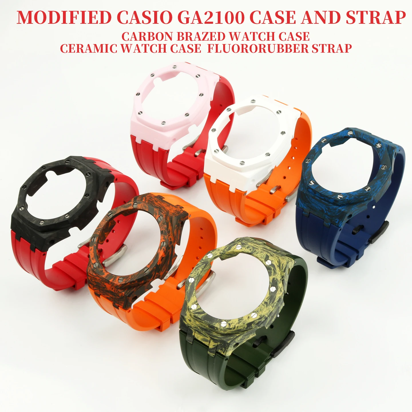 ل كاسيو GA2100/GA-2110 تعديل ألياف الكربون حالة فلوروروبر حزام مزرعة البلوط مجموعة علبة سيراميك تعديل ساعة الملحقات