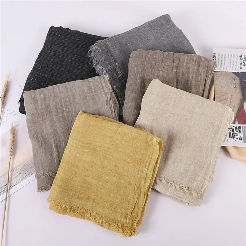 New spring and summer solid color wool cotton linen scarf tassel literary shawl summer print versatile cotton linen scarf image 3
