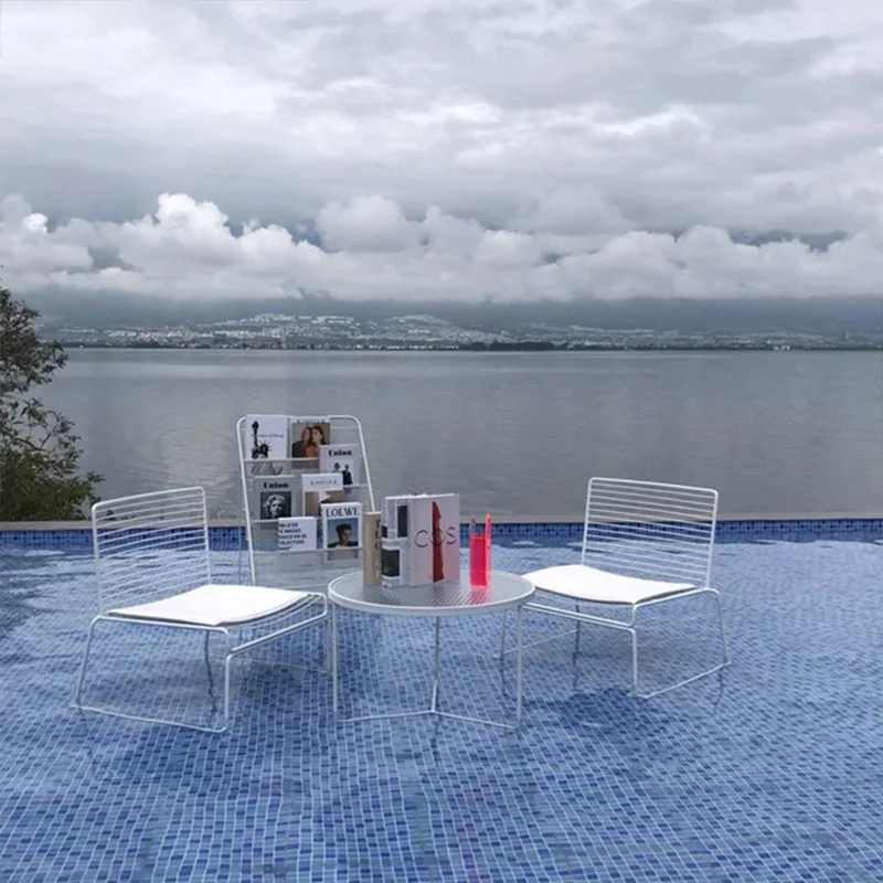 Nordic simple outdoor leisure tables and chairs wrought iron milk tea shop cafe balcony open-air courtyard garden table and chai