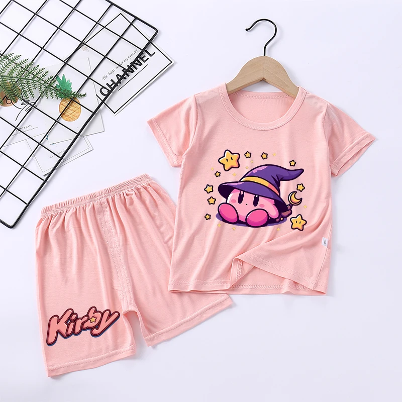 New Kirbys Girl Sleepwear Kawaii Cartoon Pyjamas Set Children Cute Home Wear Short Sleeves Shorts Baby Pajamas Summer Clothes - view 5