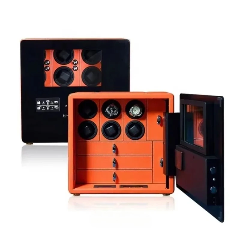 Biometric Fingerprint Safe Storage  Auto Watch Winder - Leather Jewelry Cabinet  Slots Anti-Theft Modern Security Cabinet