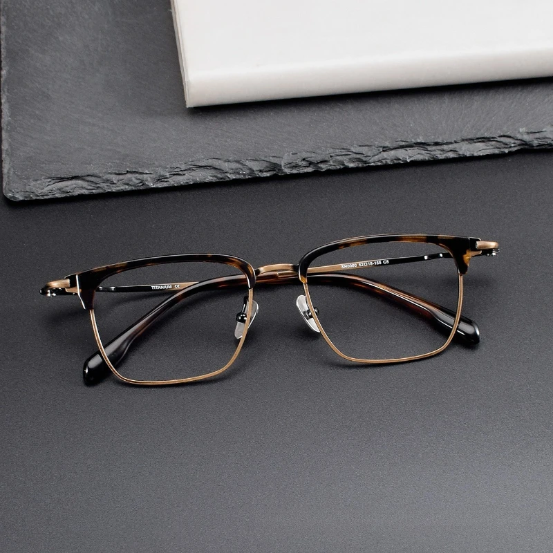 Popular Design Half Frame Handmade Sqaure Alloy glasses frame men women optical Myopia Presbyopia Lenses attachment eyewear