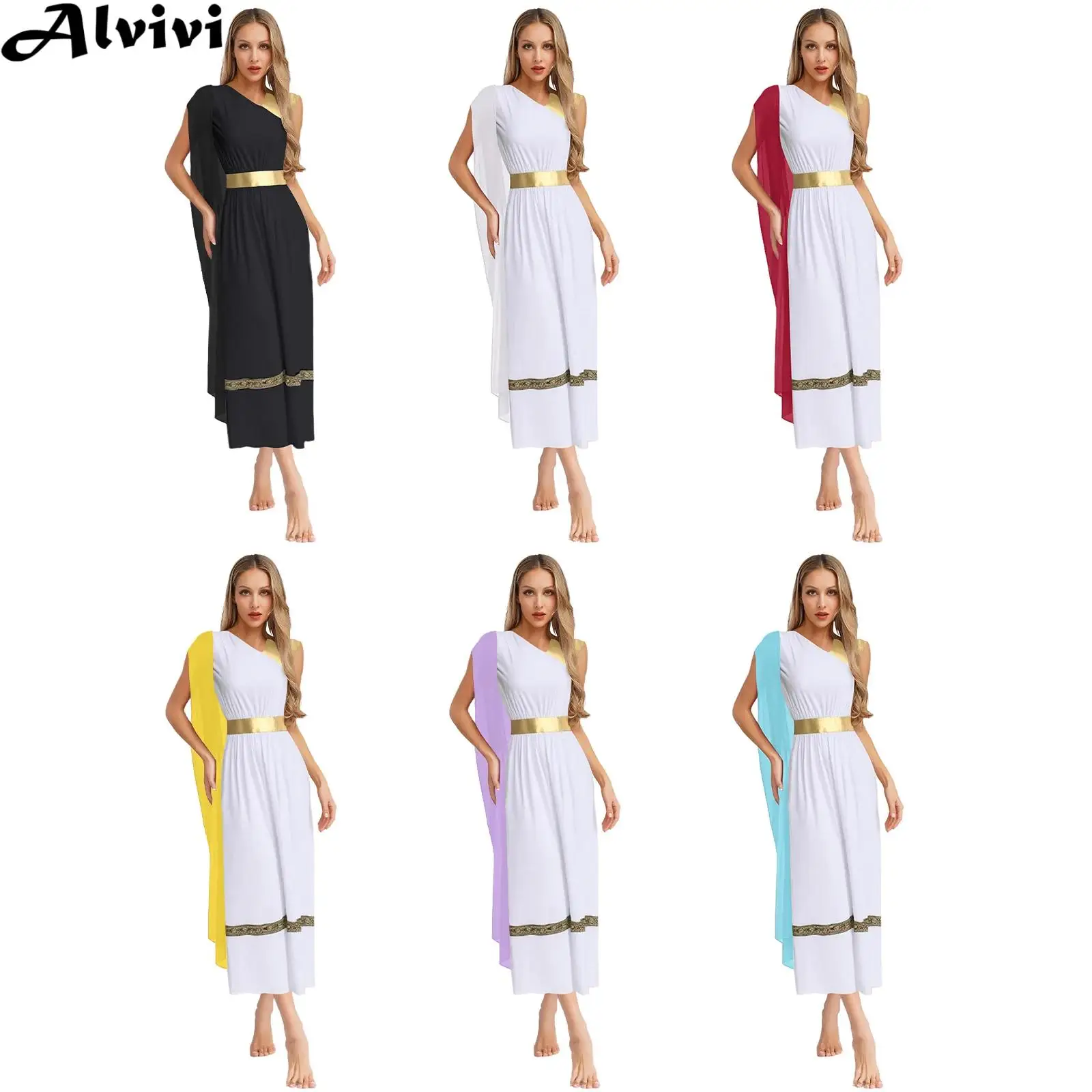 Women Grecian Toga Dress Choir Worship Tunic Robe Halloween Party Ancient Greek Goddesses Princess Roman Empress Cosplay Costume