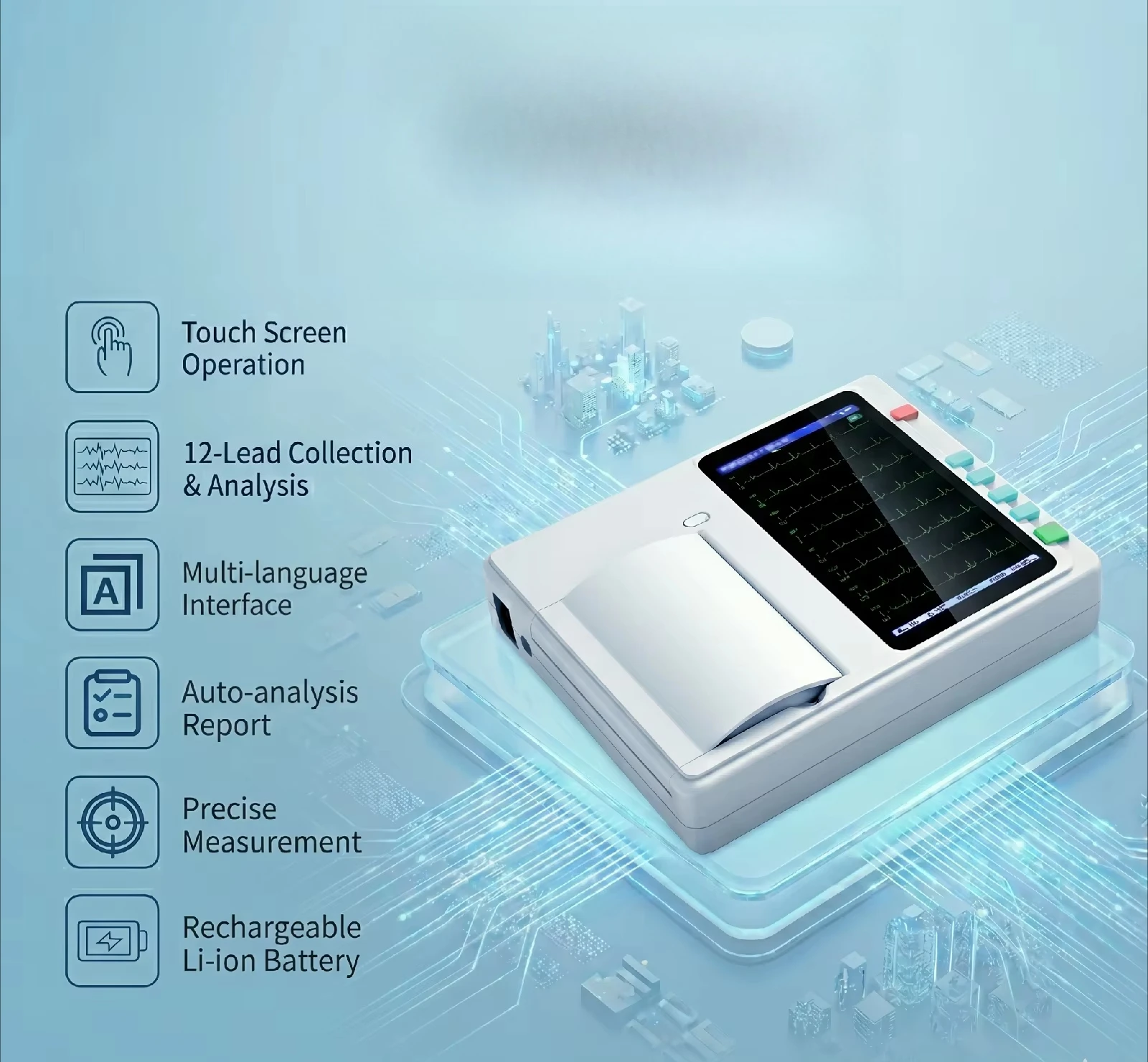 Portable 12-lead 3-channel EKG device veterinary JZ-TEC301 electronic handheld electrocardiograph for cardiac monitoring