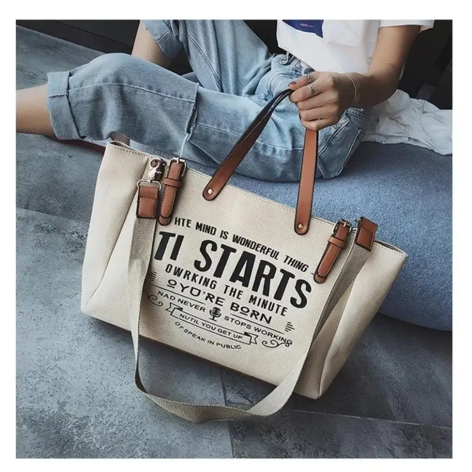 1 Pcs New Korean Edition INS High Capacity Canvas Tote Bag Casual Student One Shoulder Crossbody Handbag