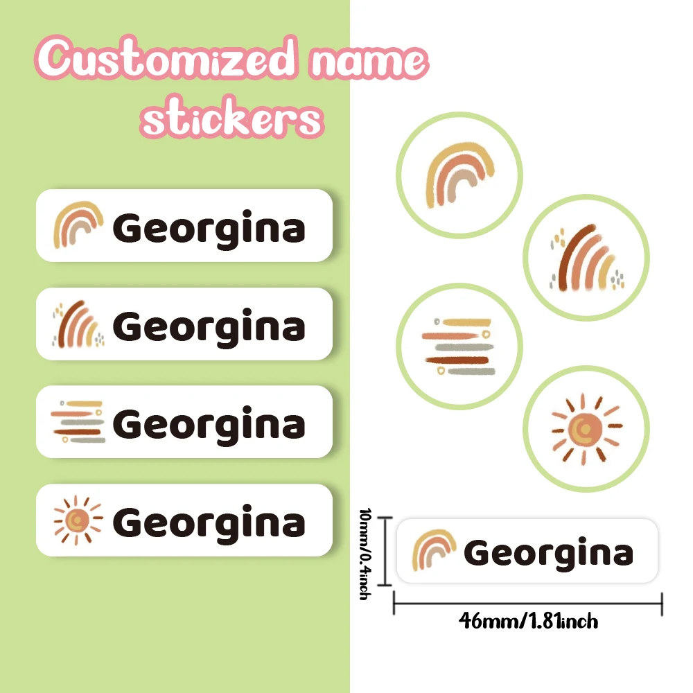 Custom Sun Rainbow Name Sticker,Transparent Waterproof Stickers for Kids,diy Name Labels for School Bag Bottles Box  Mug Uniform view 5
