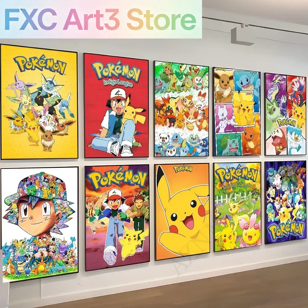 Frameless P-Pokemon Japanese Anime Whitepaper Poster Waterproof Paper Sticker Coffee House Bar Aesthetic Art Wall Painting