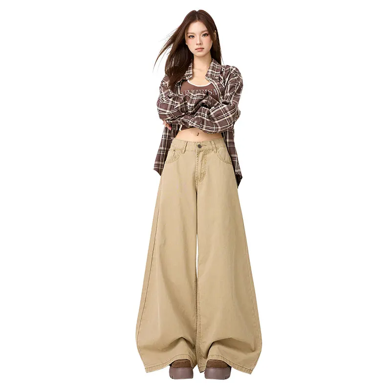 2026 Spring Hot Cotton American High Waist Wide Leg Pants with Slimming Design, Loose Casual Pants for Women, Street Style Y2K
